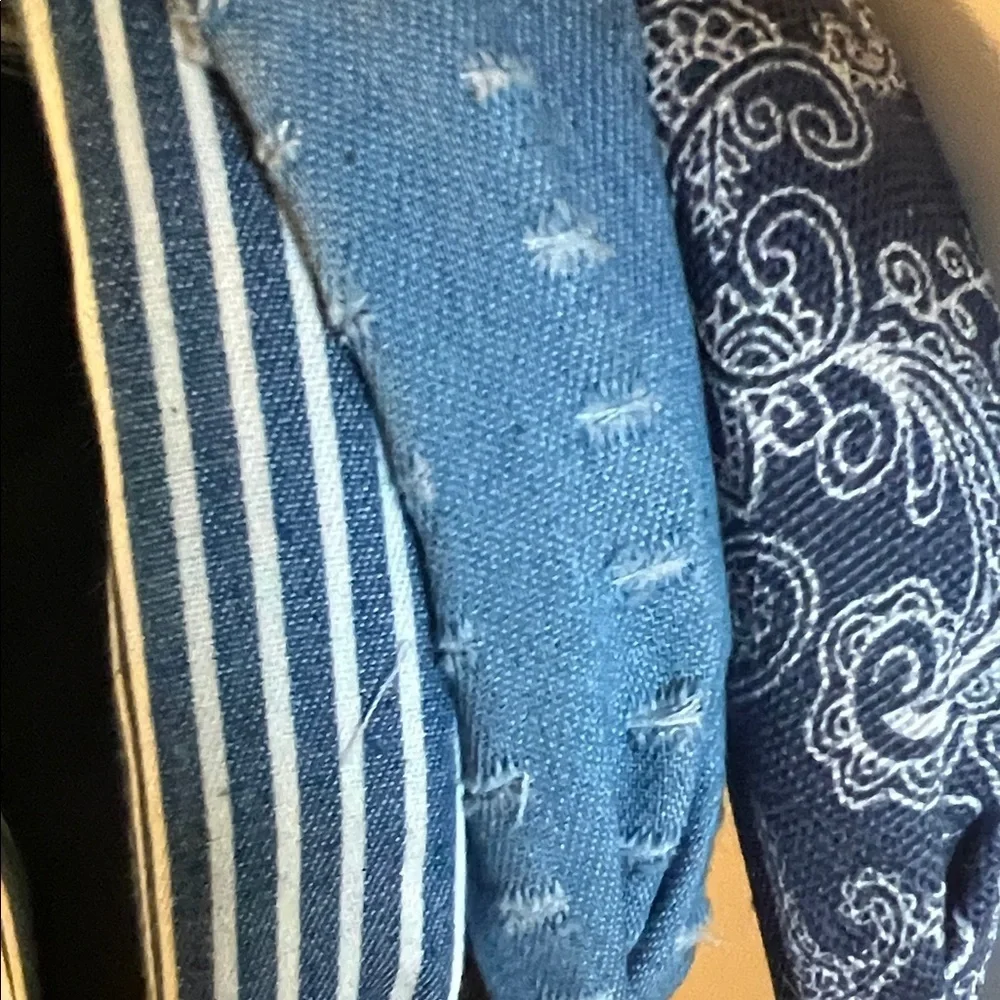 Classic Denim Blue and White Bandana Stripe Set of 3 Headband Set